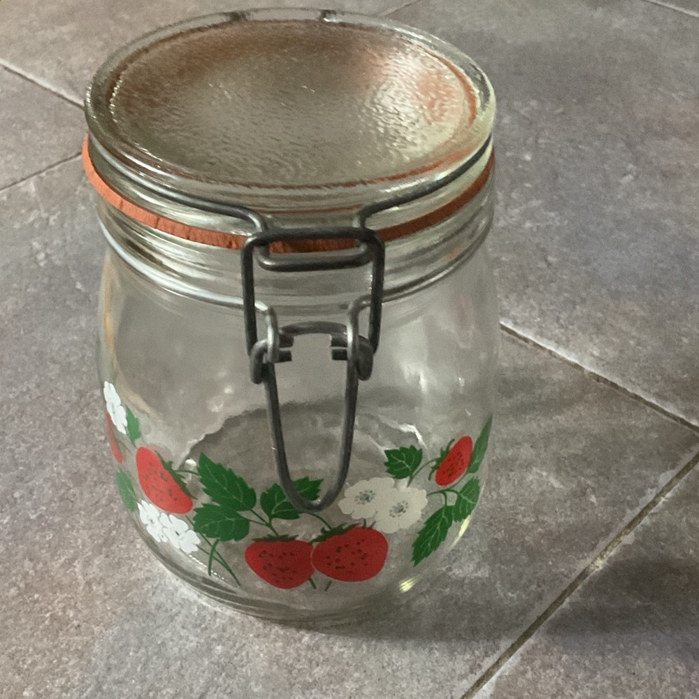 Glass Storage Jar with Strawberry Design